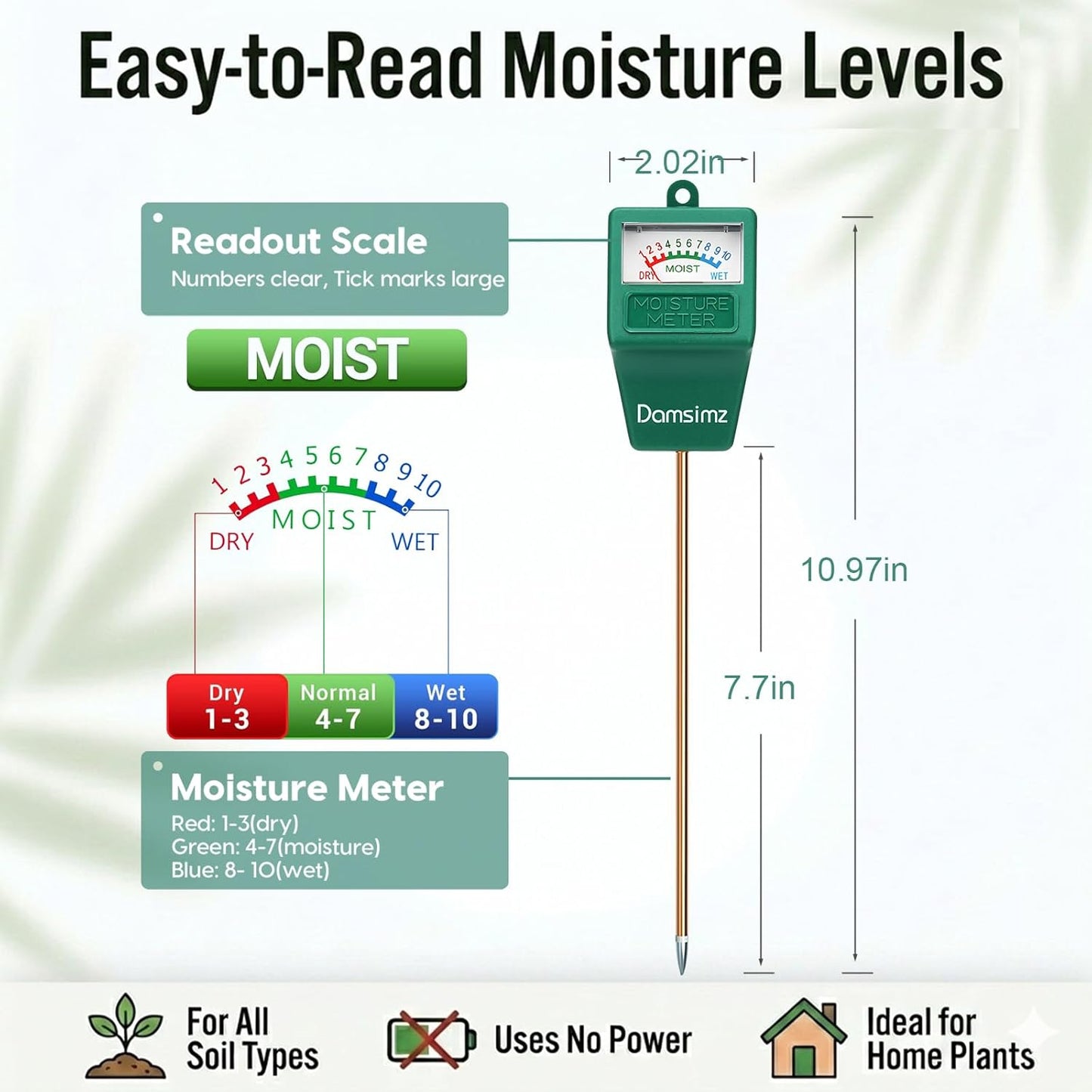 Skiennix Soil Moisture Meter - Accurate Plant Water Tester for Indoor & Outdoor Gardening | 2-Pack