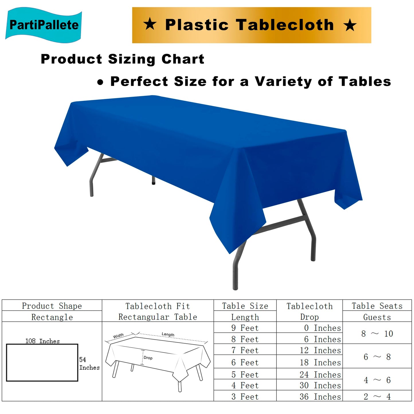 PartiPallete 3-Pack Premium Plastic Dark Royal Blue Tablecloth Disposable 54" x 108" Rectangle Table Cover PEVA Party Sapphire Ocean Blue Table Cloths for Parties Birthday Wedding Picnic Banquet