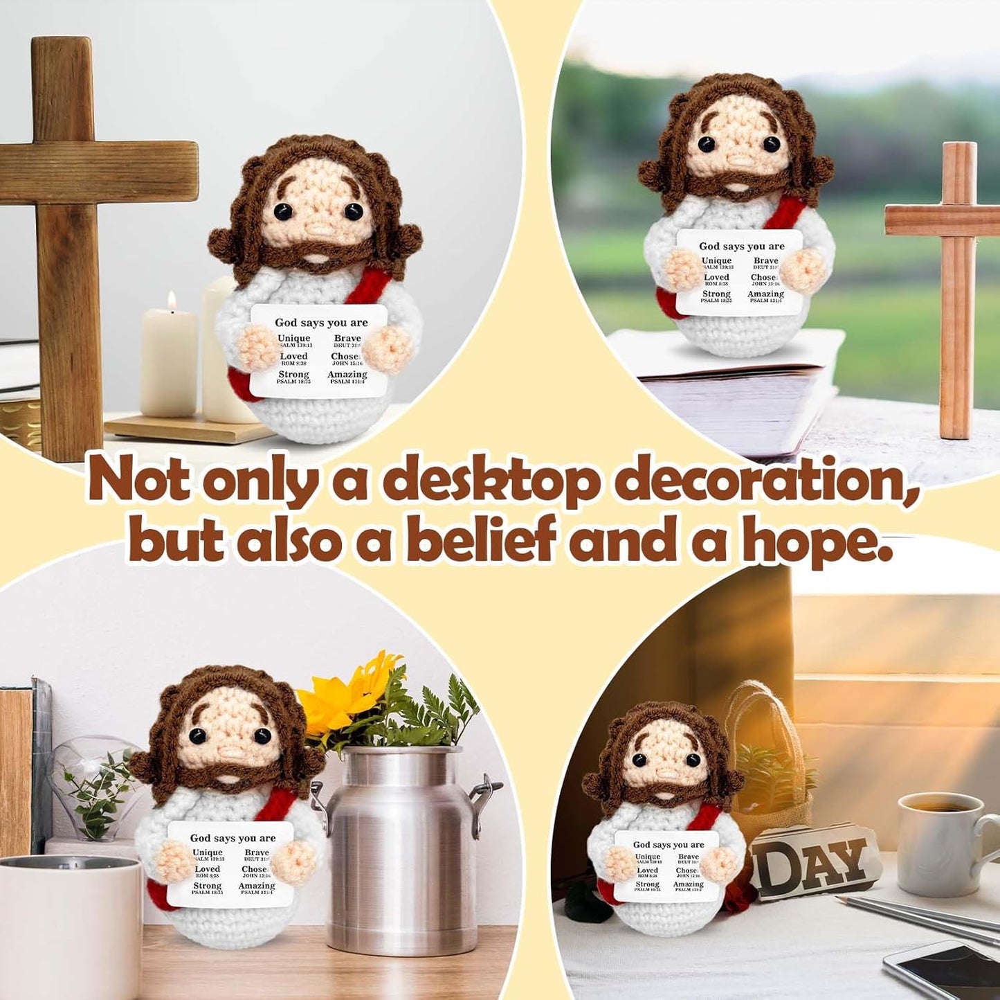 Mini Jesus Plush | Cute Christian Gift for Women & Kids - Red Crochet Stuffed Bible Decoration