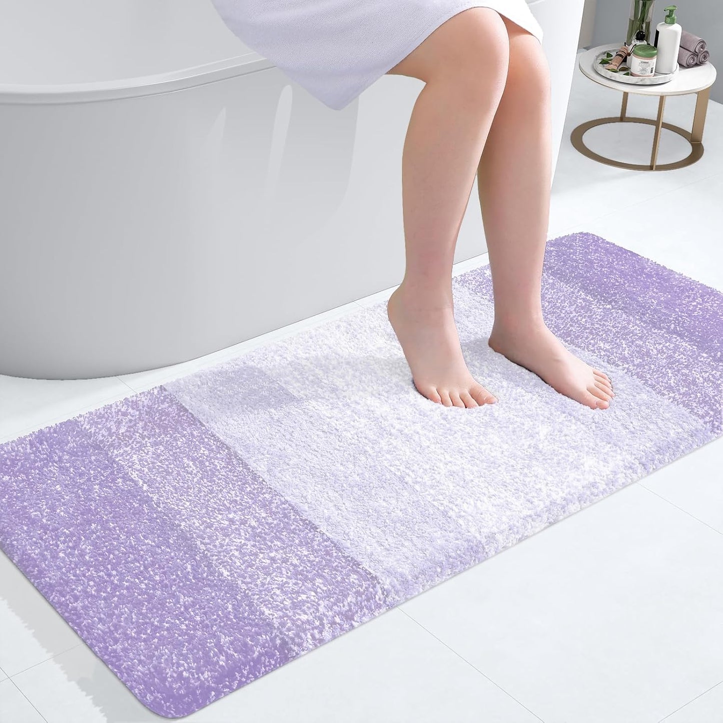 OLANLY Bathroom Runner Rug - Extra Soft Microfiber Mat with Rubber Backing | 47x20, Light Purple, Quick Dry