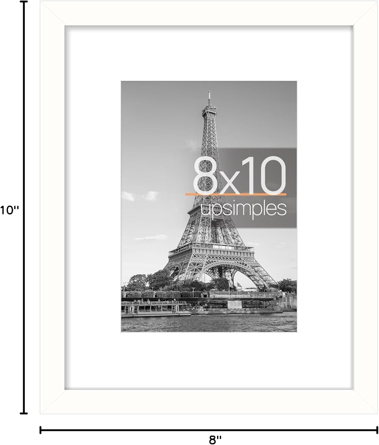 Upsimples 8x10 Picture Frame - Versatile Display for 5x7 Photos with Mat or 8x10 Without Mat | White, 1 Pack