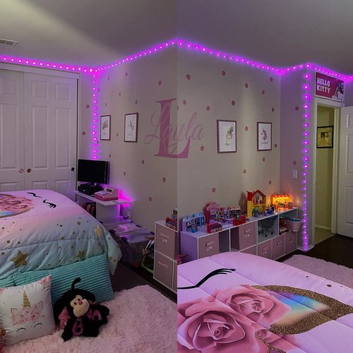JMEXSUSS 2 Pack Pink String Lights Battery Operated Rope Lights Outdoor, 33ft 100 LED Battery Powered Christmas Lights with Remote, 8 Modes Pink Fairy Light for Garden Party Valentines Day Decorations
