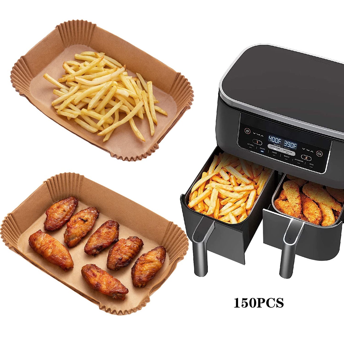 Air Fryer Liners Disposable for Ninja Dual Air Fryer,150PCS Rectangle Air Fryer Accessories,Baking Parchment Paper Liners for Ninja DZ201 /401