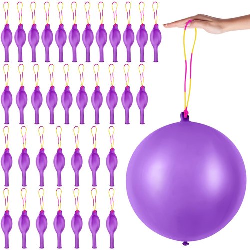 36 Pcs Purple Punch Balloons | with Rubber Band Handle for Easy Grip - Ideal for Kids’ Birthday Party Favors, Classroom & Outdoor Play(Purple)