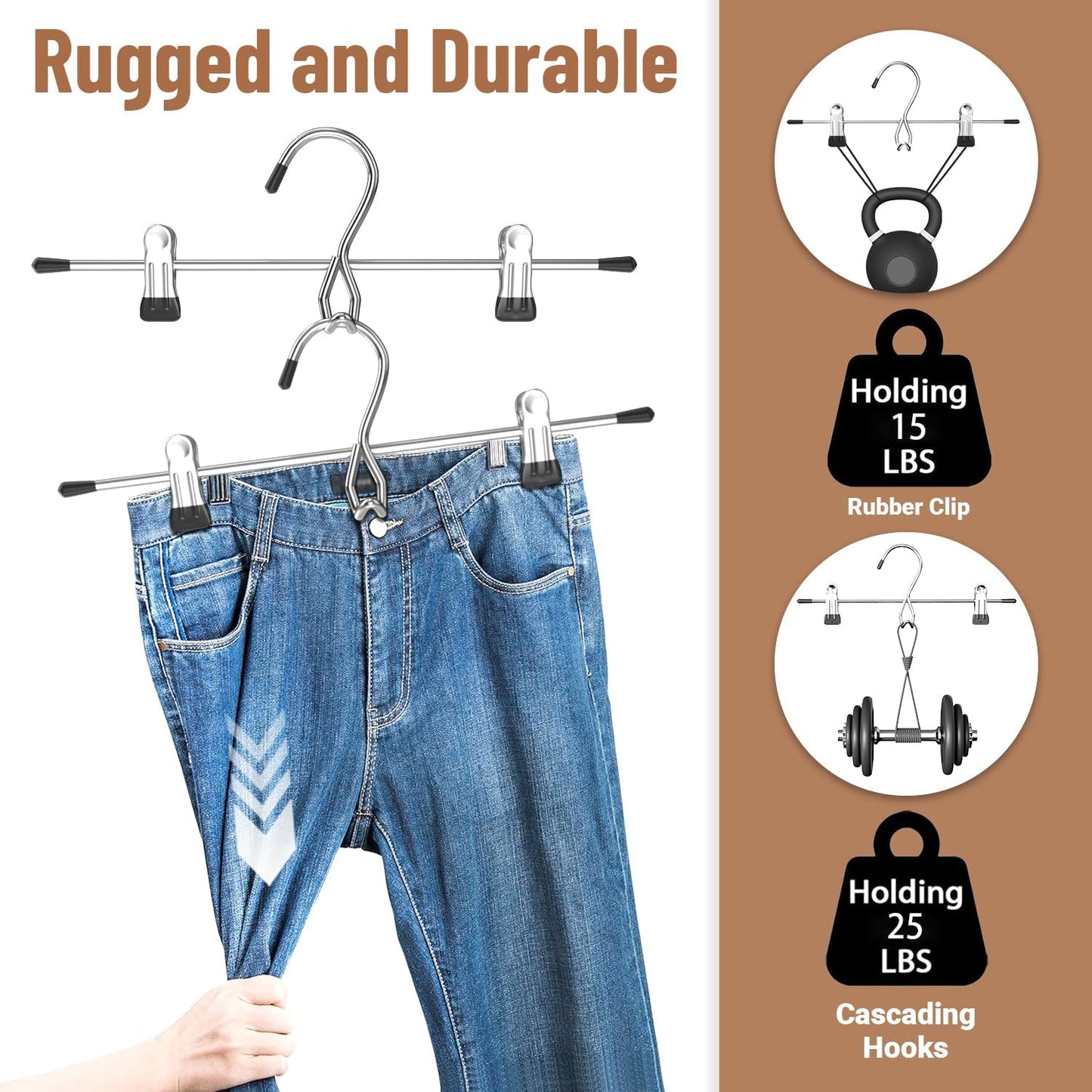 Skiennix Space-Saving Pants Hangers - Stackable Skirt Hangers with Clips | 8 Pack Closet Organizer