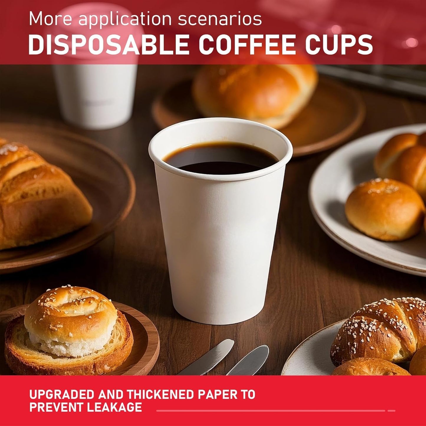 VPACKDUO 12 oz 300 Pack Paper Coffee Cups, Hot Paper Cups, Thickened Leak-Free White Disposable Coffee Cups for Hot and Cold Drinks