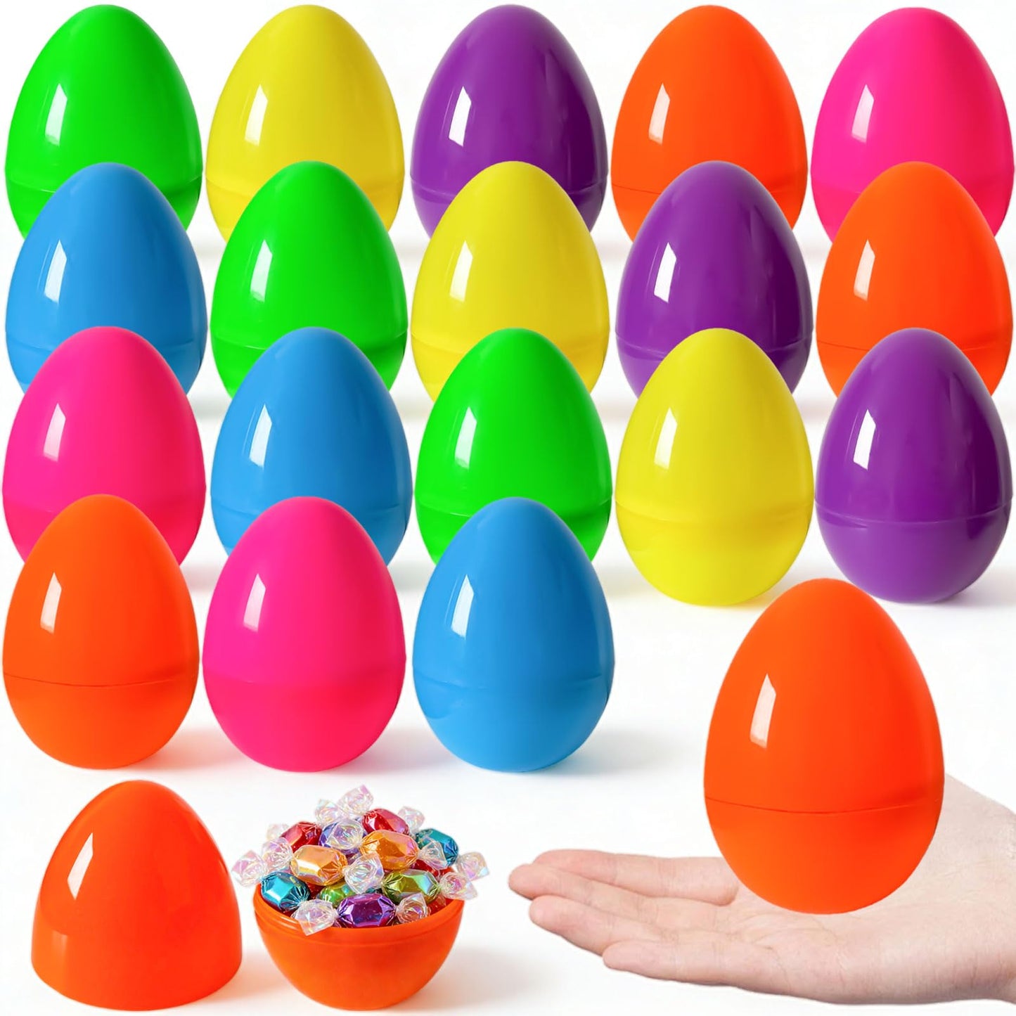 Jyluma 18 Pack 5 Inch Large Easter Eggs Big Colorful Easter Eggs for Refillable Basket Fillers Flat Bottom Plastic Easter Eggs Empty Surprise Eggs for Easter Hunt Party Favor