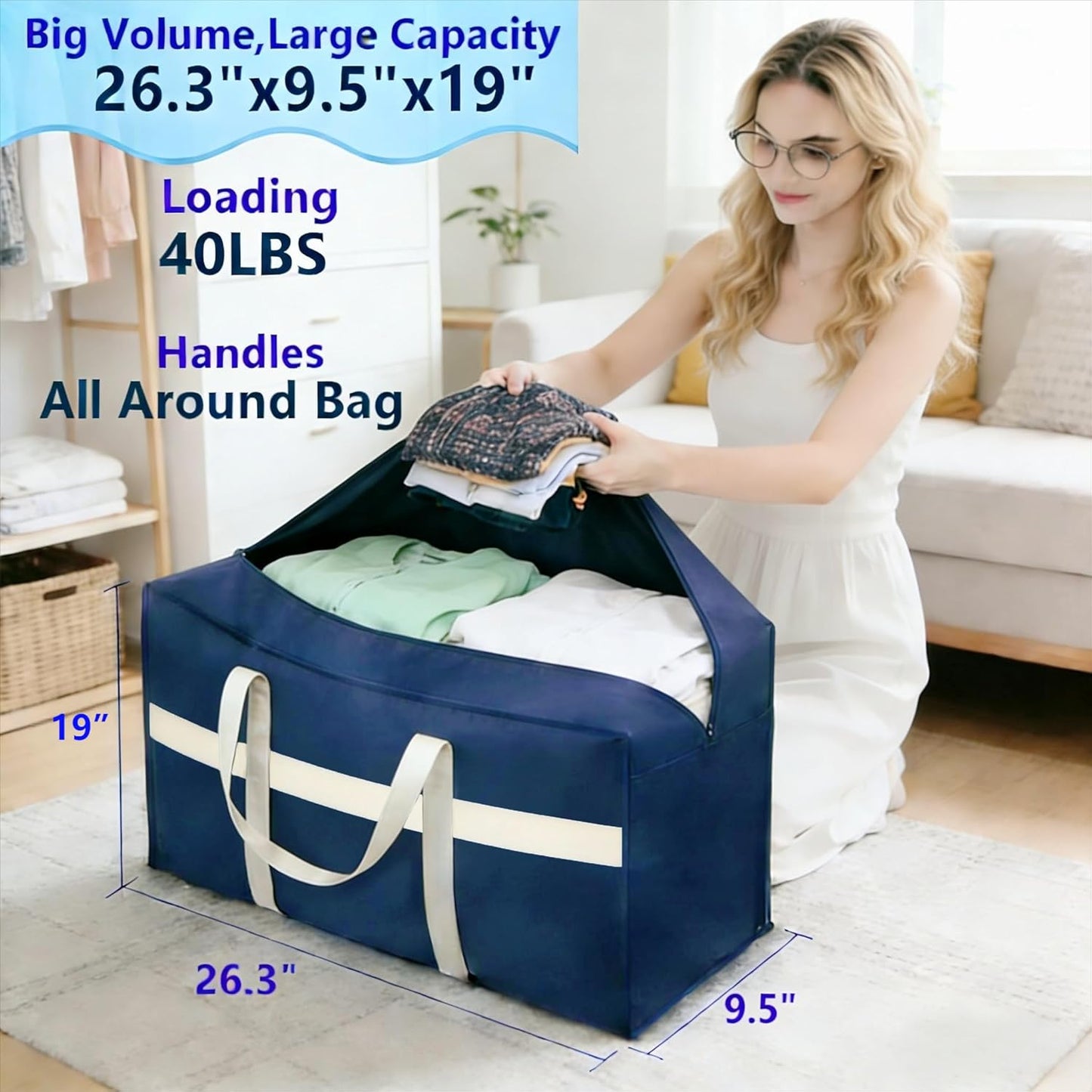 Skiennix 4-Pack Moving Bags - Large Capacity Storage for Clothes, Comforters & Bedding | Durable & Reusable