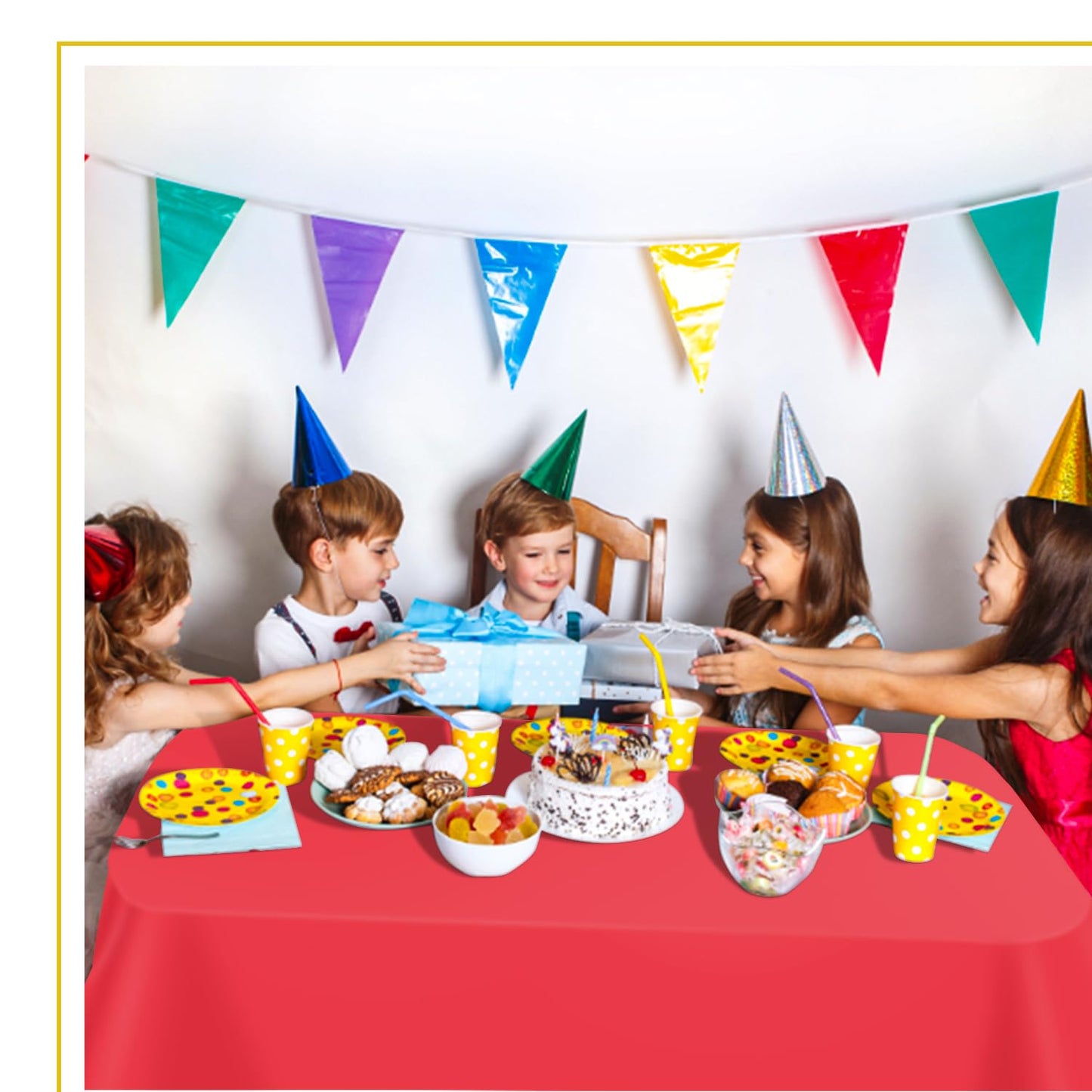 tujol Red 6 Pack Plastic Table Cloth 54" x 108", Disposable Tablecloths Rectangle Table Cover, Plastic Tablecloths for Parties