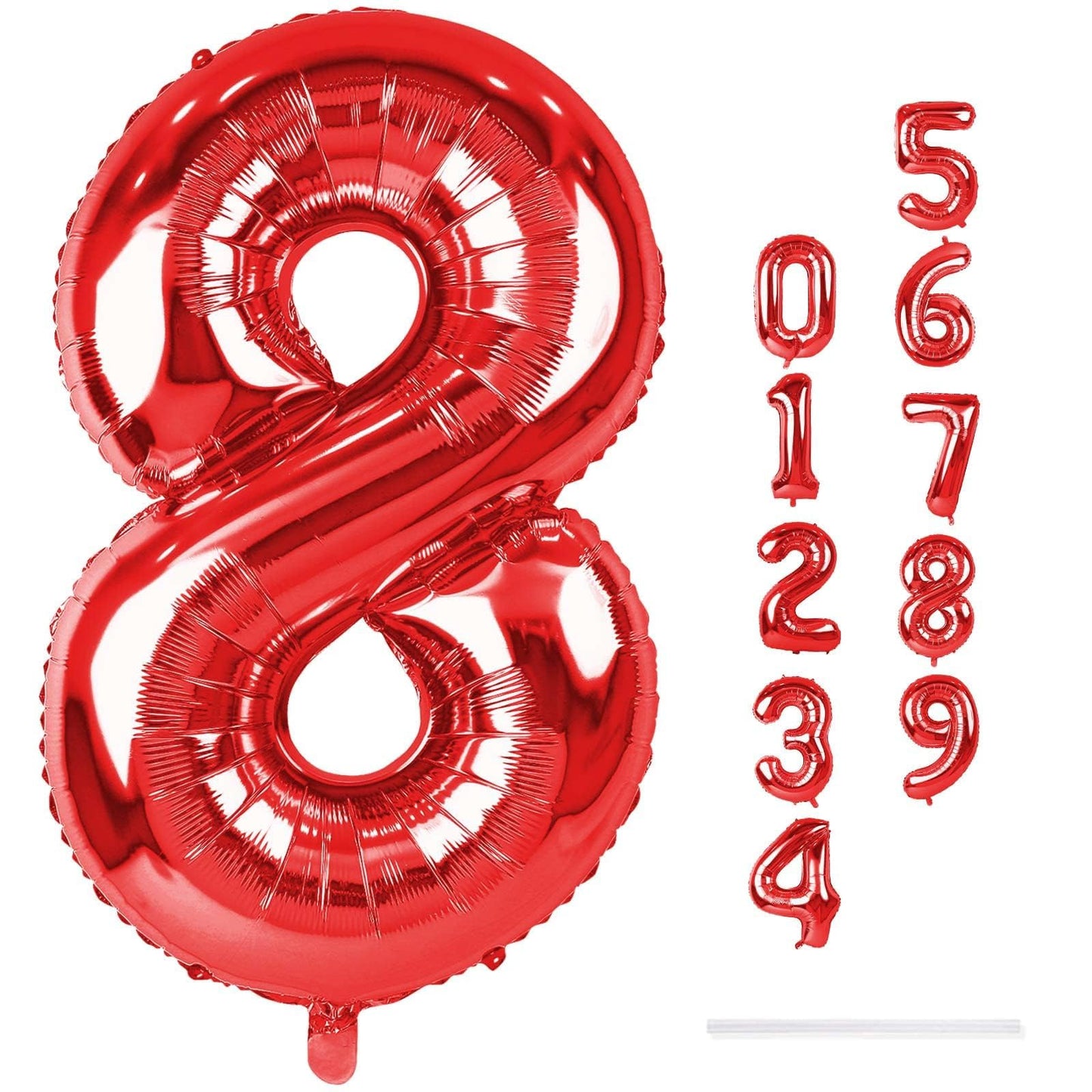 Red Foil Balloon Number 8 for Boys, 40'' Giant Self Inflating Number Balloons Set 0-9, Large Number 8 Helium Balloon for Girls Women 8th Birthday Graduation Anniversary Party Decorations Supplies