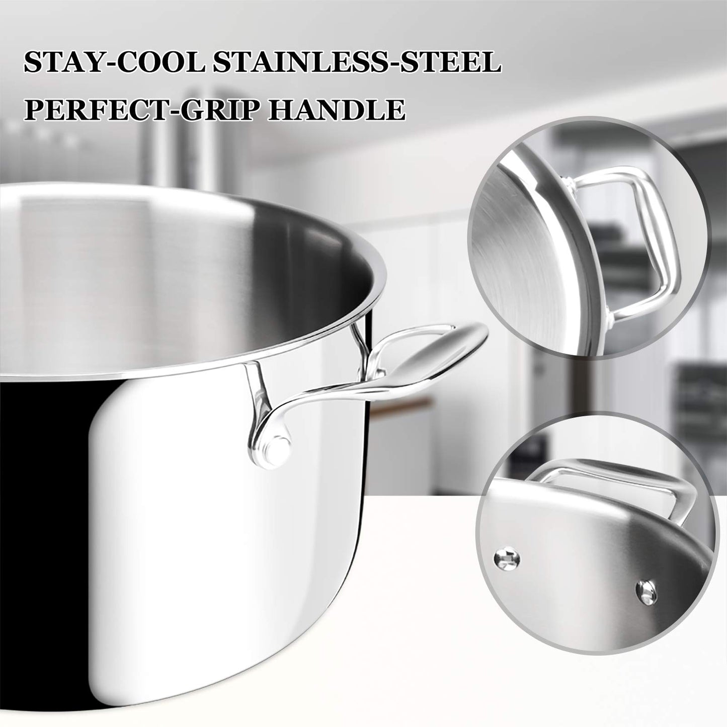 Duxtop 6.5 Quart Stainless Steel Stock Pot with Lid, 3-Ply Cooking Pot for Soup, Rice, Stew, Oven and Dishwasher Safe, Compatible with Induction, Ceramic, Halogen, Gas Stove