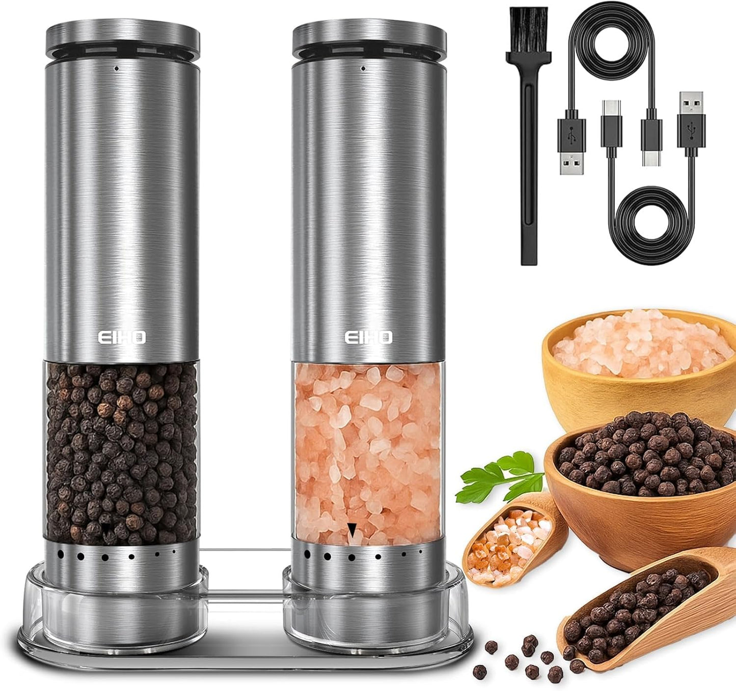 Skiennix Electric Salt and Pepper Grinder Set - Rechargeable Automatic Mills with Adjustable Coarseness | Perfect Kitchen Gadgets for Holiday Gifts