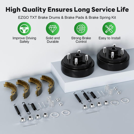 30-Tooth Golf Cart Brake Hub Repair Kit for 4 Cycle Gas EZGO TXT 1997-2008, Medalist 1997-1999, Include Brake Drum, Brake Shoes, Spring Kits, OEM# 21807G1, 70794G01, 27944G01 (NOT Fit Electric Model)