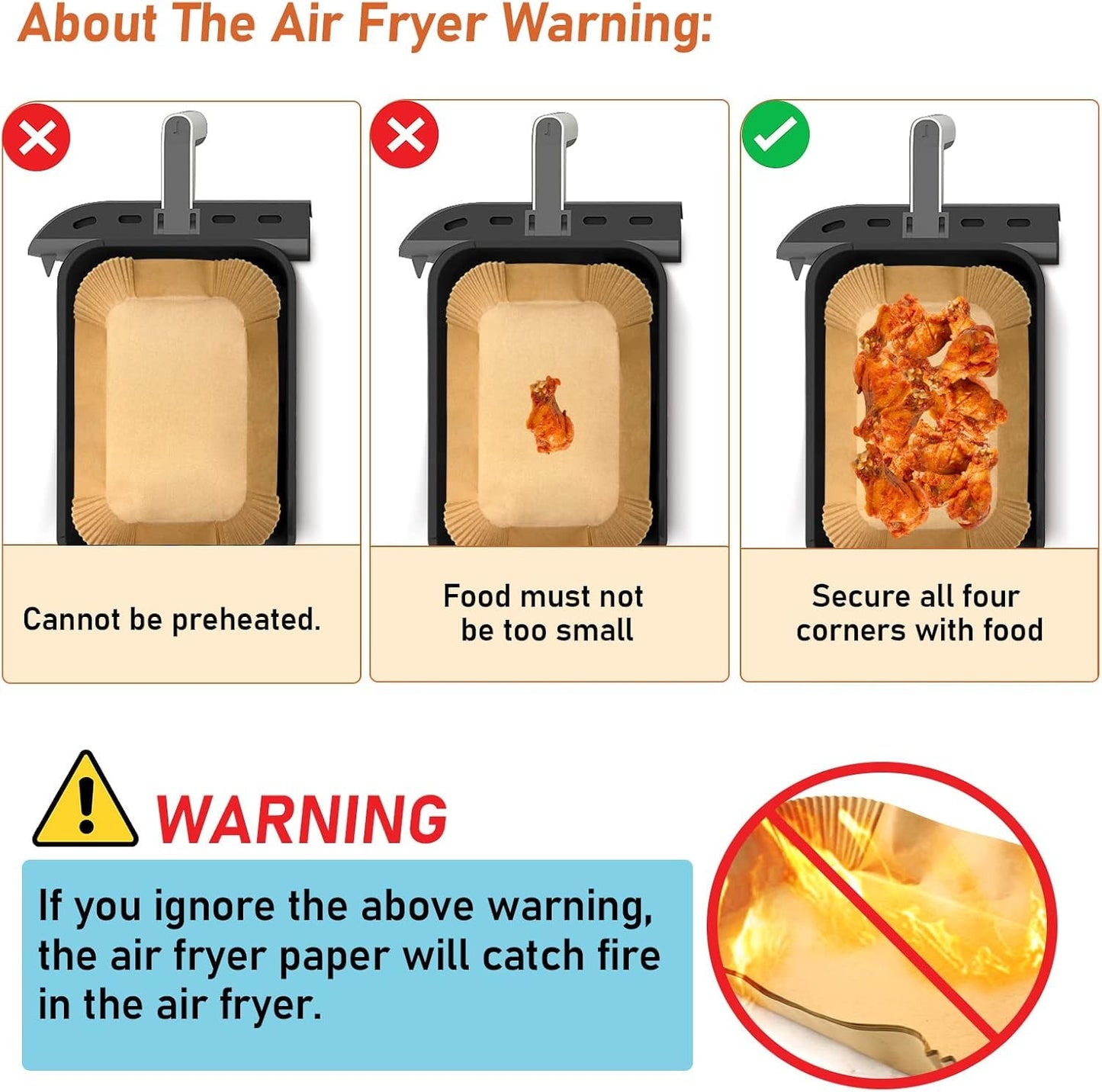 KDSOM Air Fryer Liners Disposable for Ninja Air Fryer, 100 Pcs Non-Stick Parchment Paper - Oil-proof (22x14.5cm), Brown