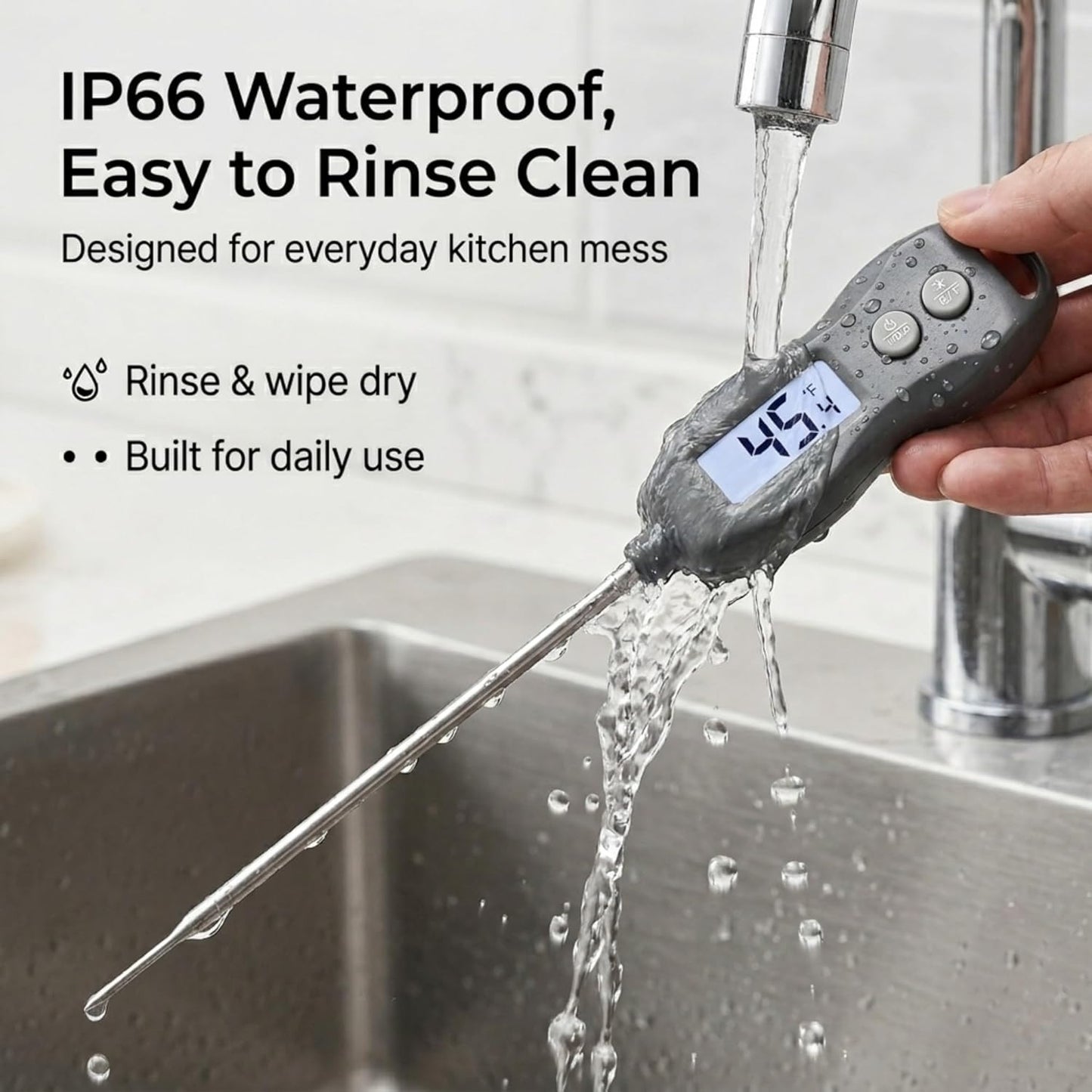 Meat Thermometer Digital - Instant Read Waterproof Cooking Thermometer with Backlight | Black