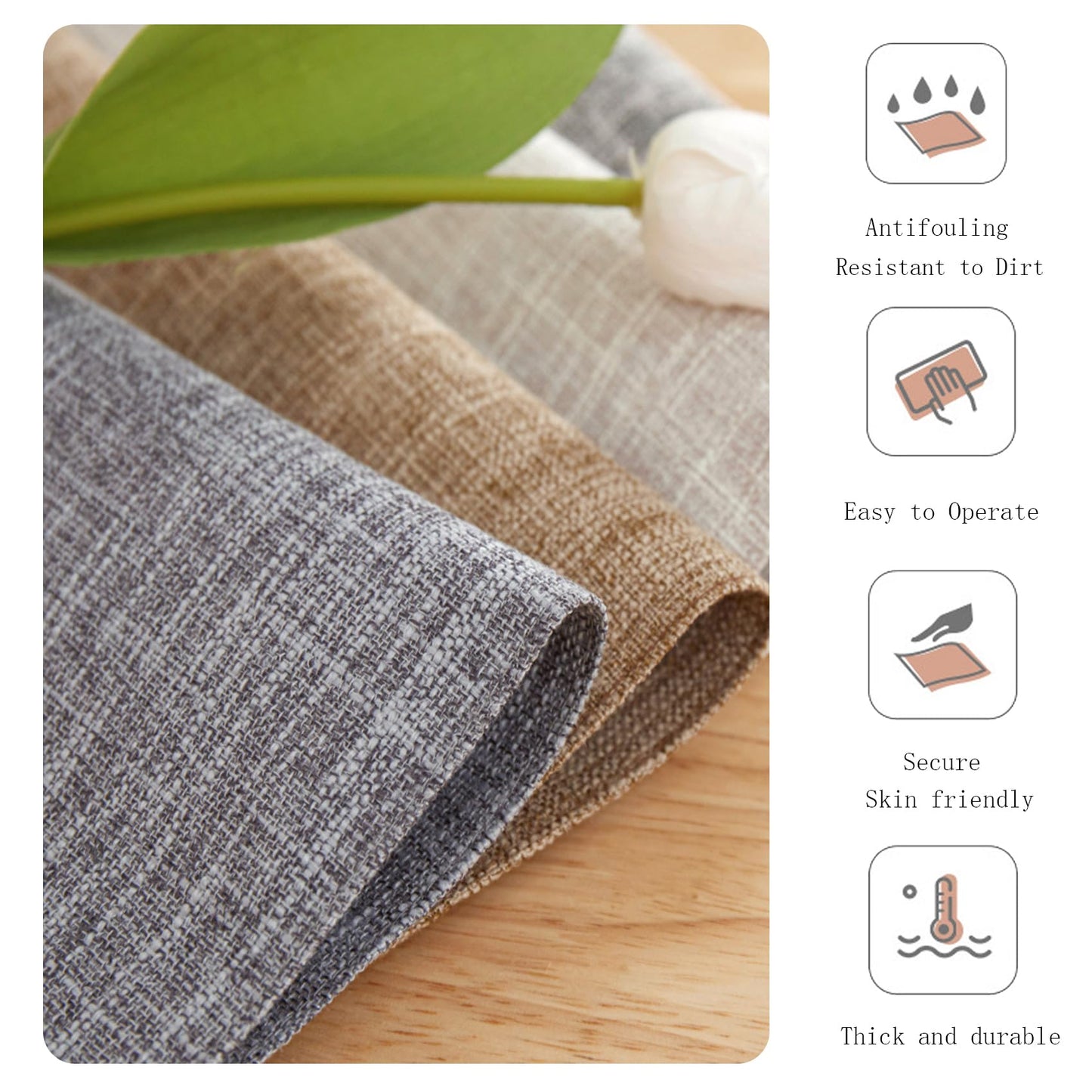 Linen Placemats Set of 4-12“ x 18”-Easy Clean Placemats and Table Mats,Heat-Resistant and Non Slip Dining Placemats,Suitable for Indoor and Outdoor,Durable Rectangular Linen Table Mats(4, Carbon Gray)