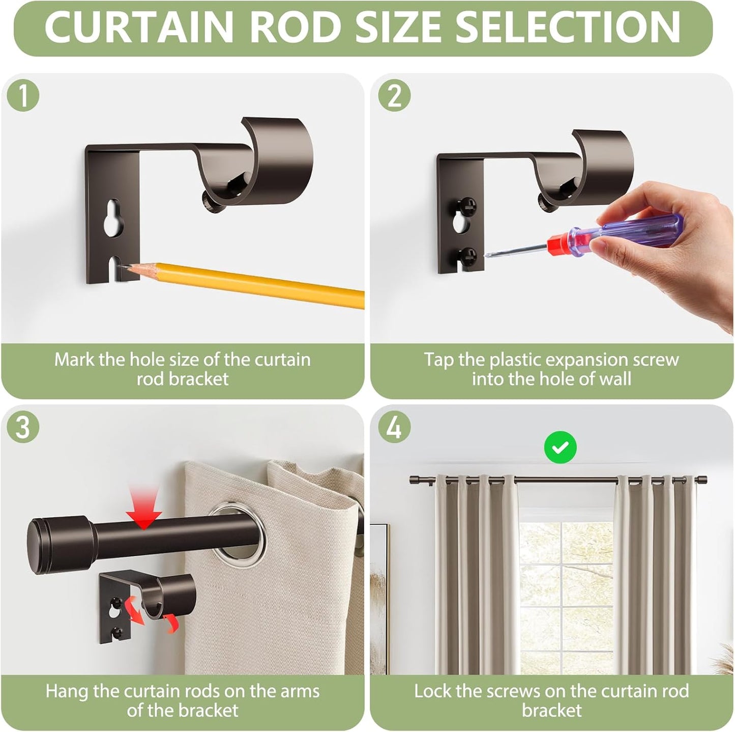 Skiennix Adjustable Curtain Rods - 5/8” Diameter, 30-45 Inch for 30-39 Inch Windows - Bronze Finish with Brackets