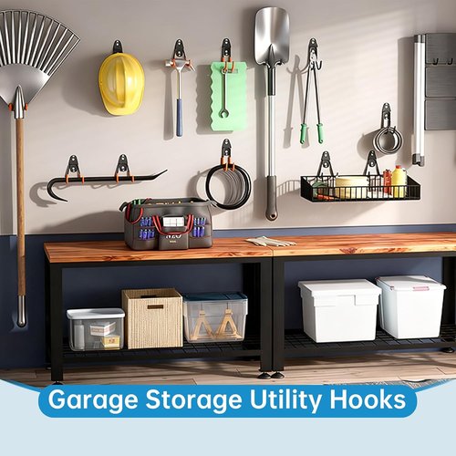 GeeWatom Garage Storage Utility Hooks - Durable Steel Wall Mount Tool Organizer | 2 Pack (Black)