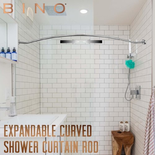 BINO Expandable Curved Shower Curtain Rod - Polished Chrome | Adjustable 48" to 72" | Rust-Resistant & Easy Install
