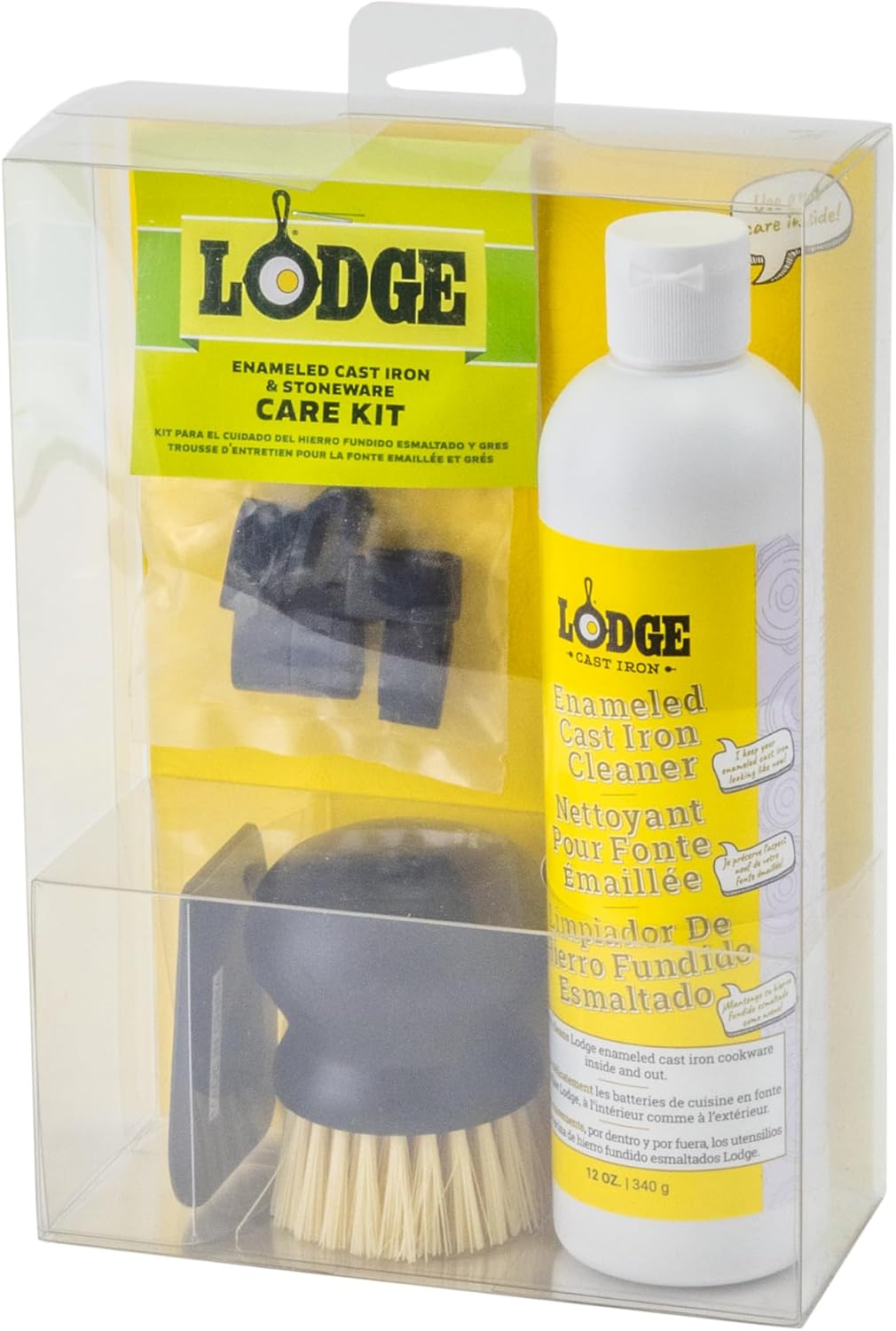 Lodge Enameled Cast Iron & Ceramic Cleaner Care Kit - 5-Piece Set with 11oz Cleaner, Scraper, Brush & Protectors