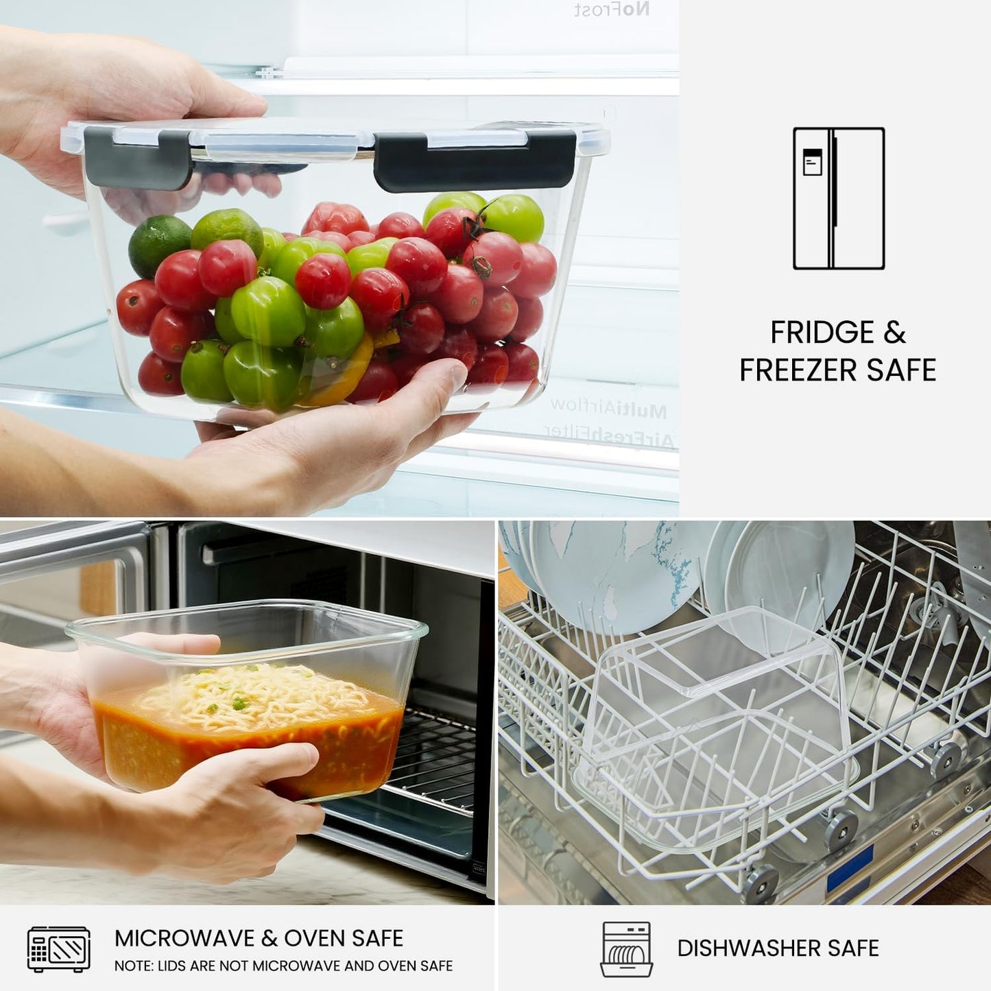 Skiennix Large Glass Storage Containers - 85oz Airtight Food Storage with Lids | BPA Free, Oven Safe