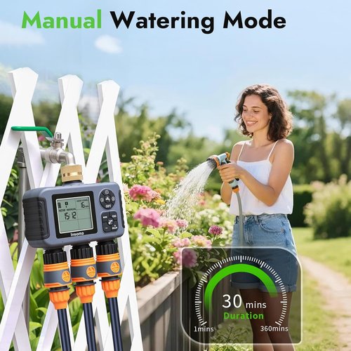 Insoma Water Timer - 3-Zone Outdoor Hose Timer with Brass Inlet & IPX5 Waterproof | Garden Irrigation Controller