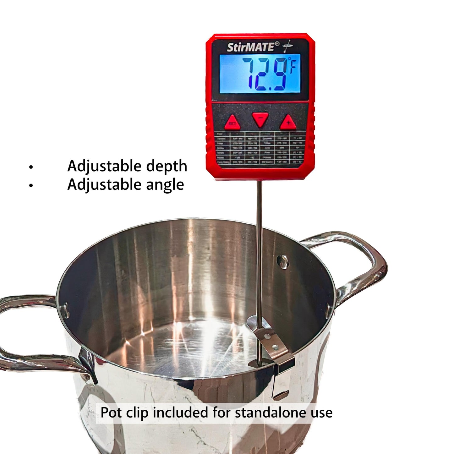 StirMATE Culinary Thermometer – Digital Candy & Deep Fry Stainless Probe with Pot Clip and StirMATE Adapter