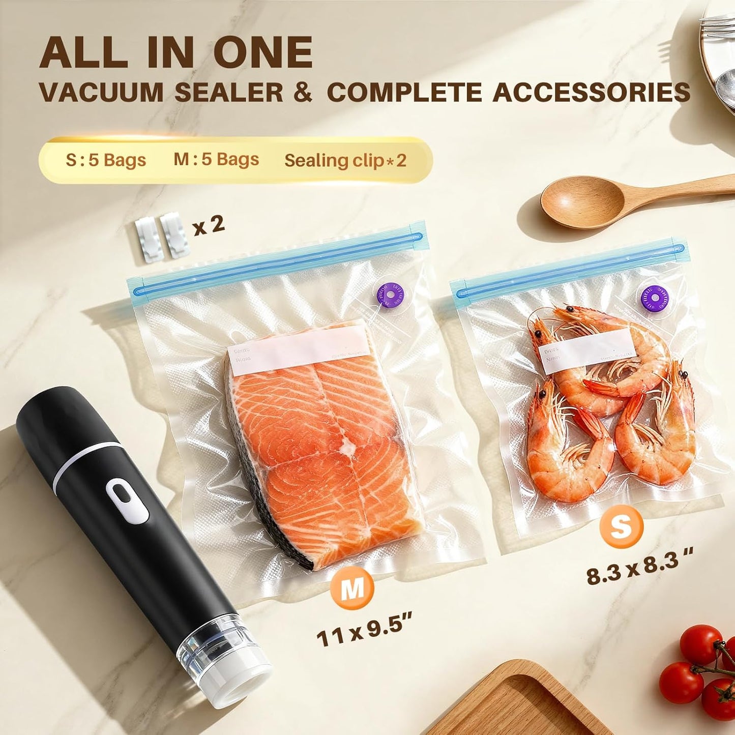 Skiennix Compact Vacuum Sealer - Powerful Handheld Machine with Detachable Tank & BPA-Free Bags for Meal Prep & Travel