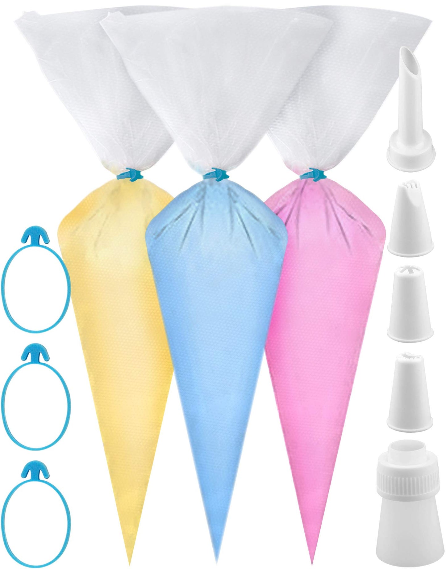 Weetiee Pastry Bag - 100 Pieces 16 Inch [Extra Thick] Disposable Piping Bags Set with 8 decorating tips, 1 coupler and 3 Bag Ties for Cake Decorating Royal Frosting