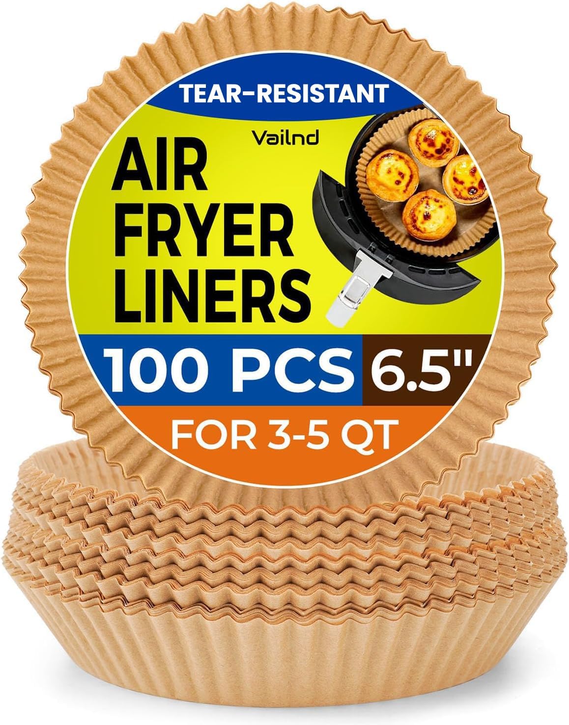 Skiennix 100Pcs Air Fryer Liners - Disposable Parchment Sheets, 6.5 Inch Round for Easy Baking & Cooking