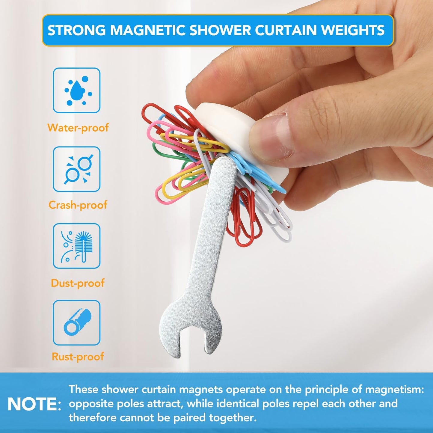 Skiennix Shower Curtain Weights - Heavy-Duty Silicone Magnets to Prevent Blowing | 8 Pcs Set