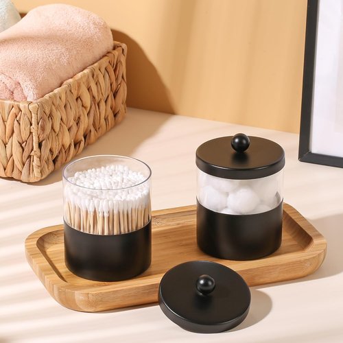 Gaussra Black Apothecary Jars | Stylish Stainless Steel Qtip Holder - Farmhouse Decor (2-Pack)