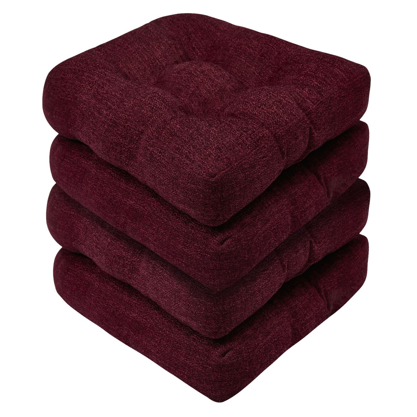 Basic Beyond Chair Cushions for Dining Chairs, Non-Slip Chair Pads, Thick Seat Cushions for Dining Room Chairs, Kitchen Chair Cushions Set of 4, 17" x 17" x 4", Burgundy