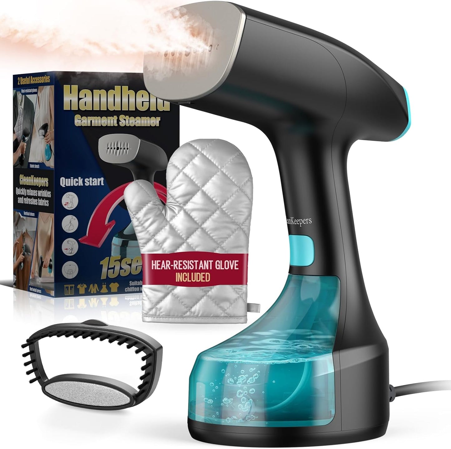 Skiennix Handheld Garment Steamer - 1900W Powerful Steam, 3 Settings, 300ml Capacity, Fast Wrinkle Remover