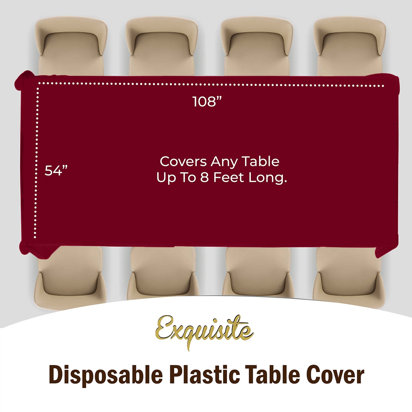 Exquisite 12-Pack Premium Plastic Tablecloth Pack of 12 Premium Plastic Tablecloth 54 Inch x 108 Inch Rectangle Table Cover - Burgundy