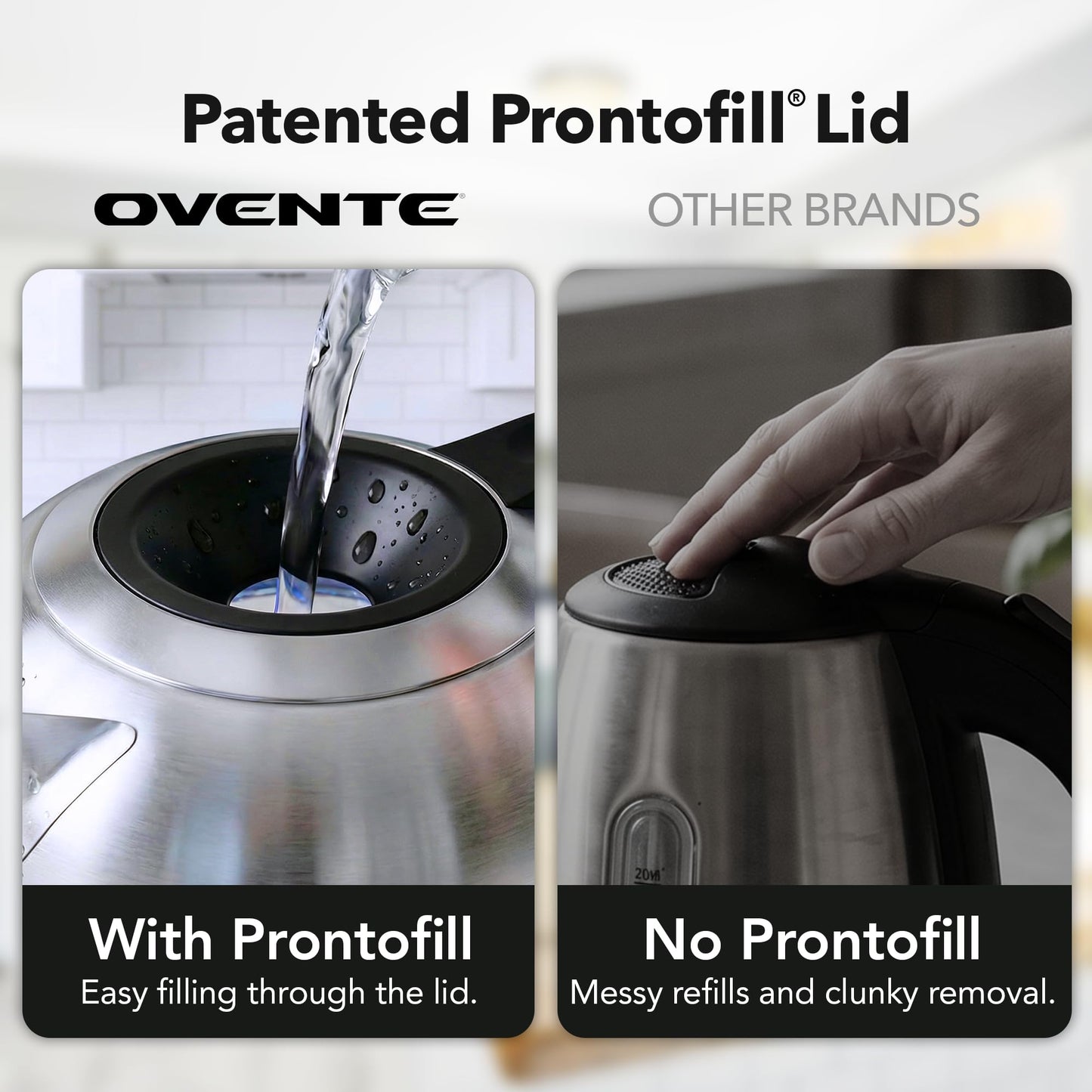 OVENTE Electric Kettle, 1.8L Glass Tea Kettle & Stainless Steel BPA-Free Cordless Electric Kettle, 1500W Fast Boil Electric Pot with Easy-Fill Lid, Auto Shut-Off & Boil Dry Protection, Silver KG751S