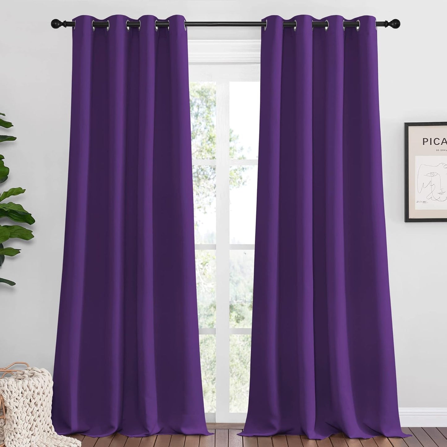 NICETOWN Royal Purple Blackout Curtains - Thermal Insulated Long Drapes for Large Windows | 120" Length, 2 Panels, 55" Wide