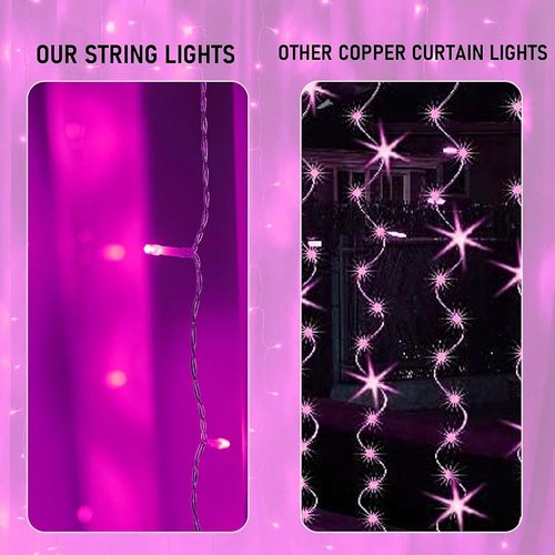 Dazzle Bright 300 LED Curtain String Lights - Pink Fairy Lights with 8 Modes | Waterproof for Weddings & Decor