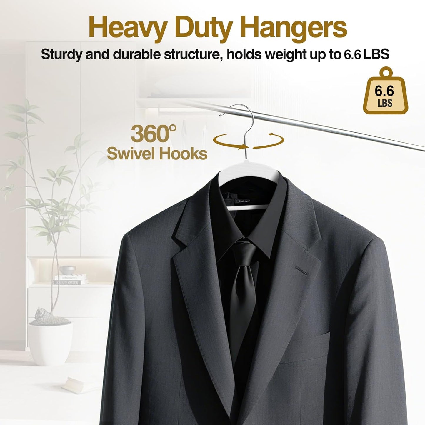 Plastic Hangers 50 Pack - Heavy Duty 16.5 in Non-Slip Clothes Hangers with 360° Swivel Hook | Space-Saving White & Dark Gray