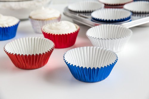 Fox Run Patriotic Foil Muffin and Cupcake Liners, Set of 45, Standard Size Wrappers