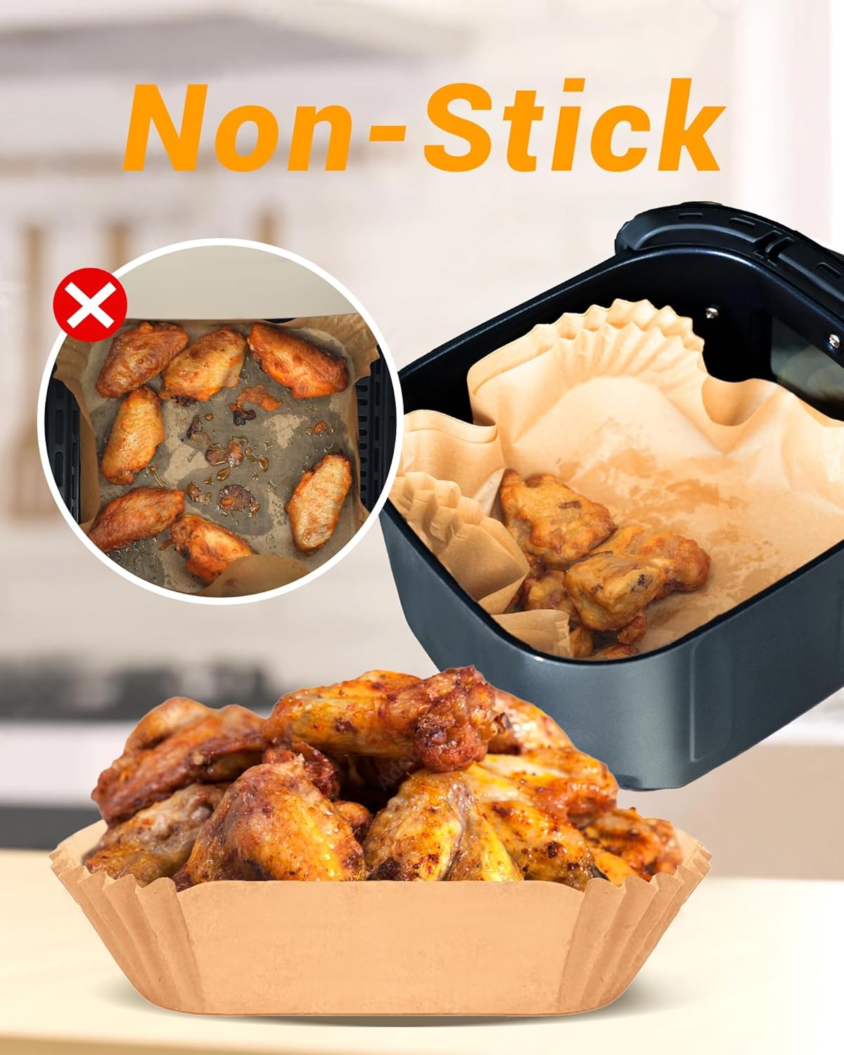 Skiennix Air Fryer Paper Liners - 500 Pcs Non-Stick Parchment for 5-8 QT Air Fryers | 8” Square, Oil Proof