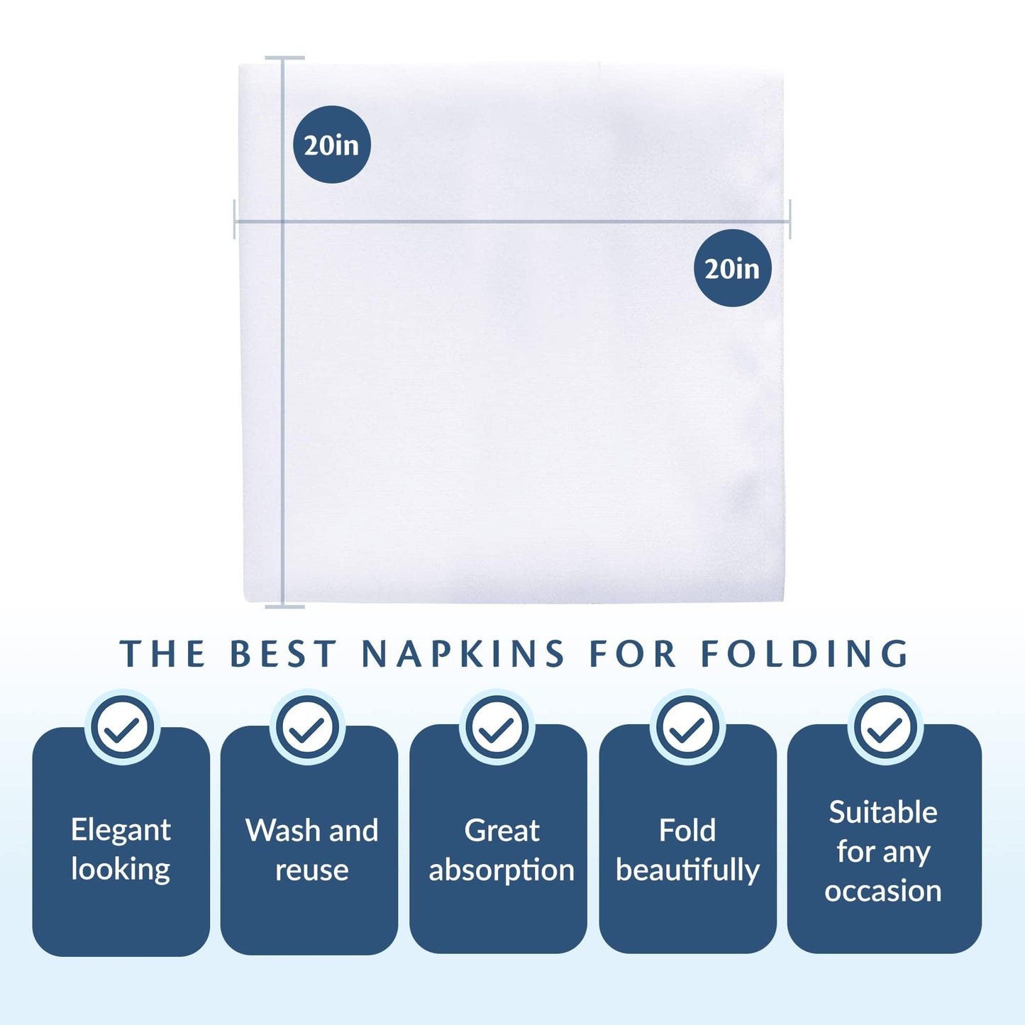 Elegant Restaurant Quality 100% Cotton Dinner Table Cloth Napkins with Clean- Lined Hemmed Edges, Bulk Set, Square 20" x 20'' for Weddings, Hotels, Restaurants, and Classy Home Dinners (60)
