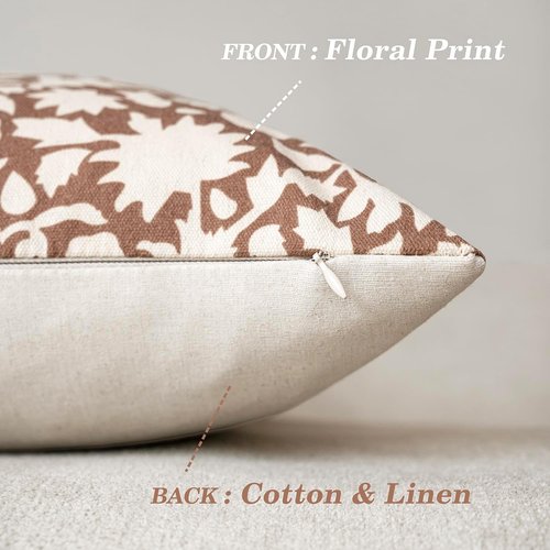 Foindtower Decorative Floral Throw Pillow Covers - Set of 2 | Boho Accent Cushions for Home Decor, 18x18 Inch, Light Orange Brown
