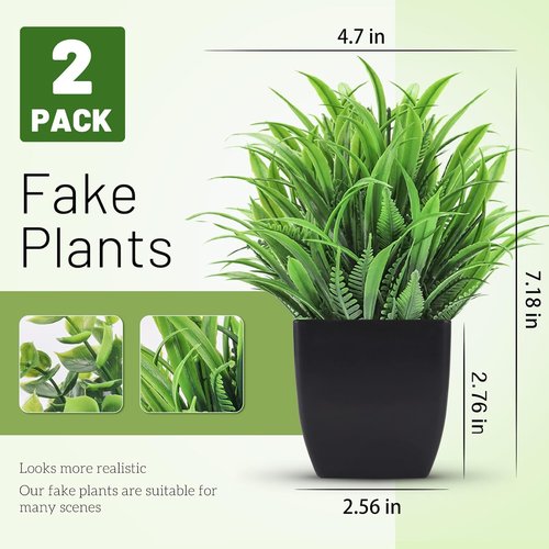 Der Rose 2 Pack Fake Plants - Small Artificial Potted Decor for Home & Office | Black Indoor Accessories