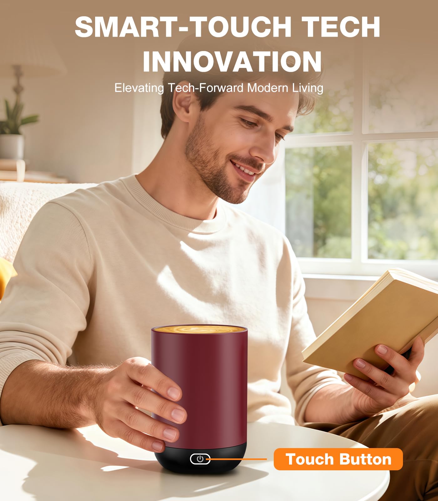 Kepwam Self Heating Coffee Mug T1-16oz(14 oz with lid) Fast Heating & Ultra Long-Lasting Battery Life, Heated Coffee Mug Up to 149℉ - Touch & App Controlled Coffee Mug, Birthday Gifts for Women and Men