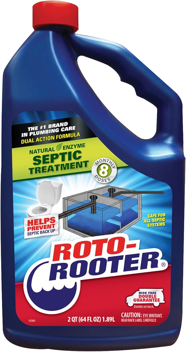 Roto-Rooter Dual Action Septic Treatment - Natural Enzymes for Odor Removal & Buildup Prevention | 64 oz Bottle