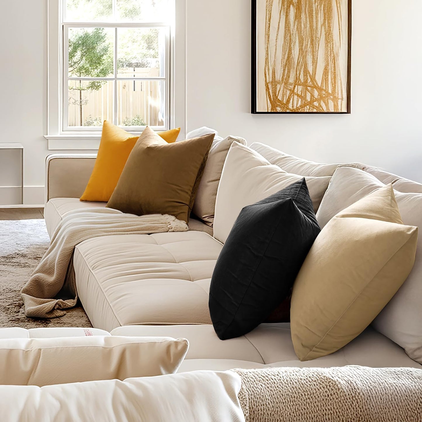 MIULEE Velvet Throw Pillow Covers - Soft Black Decorative 12x12 Inch Cushions | Pack of 2 for Modern Home Decor