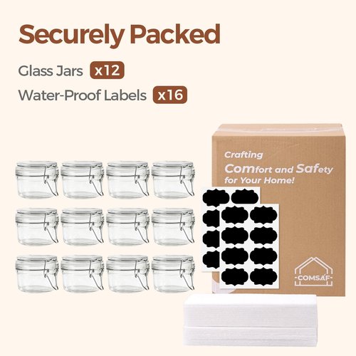 ComSaf 4oz Glass Spice Jars with Airtight Lids (Value Pack of 12), Bulk Mini Mason Jars for DIY Wedding Favors, Spices, Herbs & Crafts, 120ml Small Glass Canisters for Complete Pantry Organization