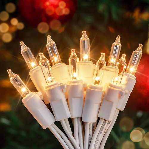 Hopolon Clear Christmas Lights - 50-Count Mini String Lights with White Wire | Warm White for Holiday Decor