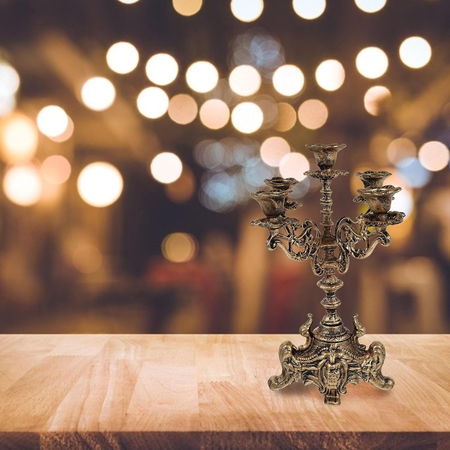 Skiennix Metal Candle Holder - 5 Arms Candelabra for Christmas & Wedding Centerpieces | 12 Inch